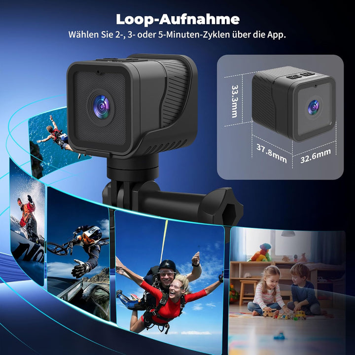 NinjaCam 1080P Mini Action Cam, 120° Weitwinkel Sportkamera, WiFi Actionkameras, Helmkamera Fahrrad,