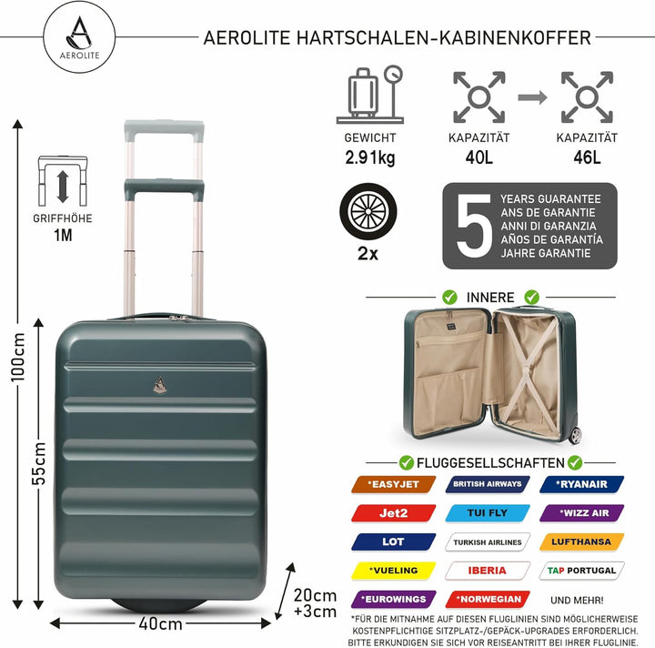 Aerolite Erweiterbar 55x40x20cm auf 55x40x23 cm Lufthansa Eurowings Ryanair Wizz Air Priorität und m