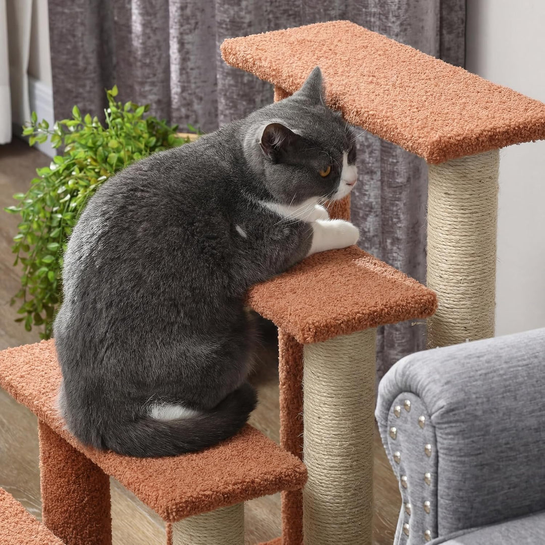 PawHut Katzentreppe 4 Stufen Tiertreppe Treppe für Katze mit Kratzsäulen Ball Haustiertreppe Hundetr