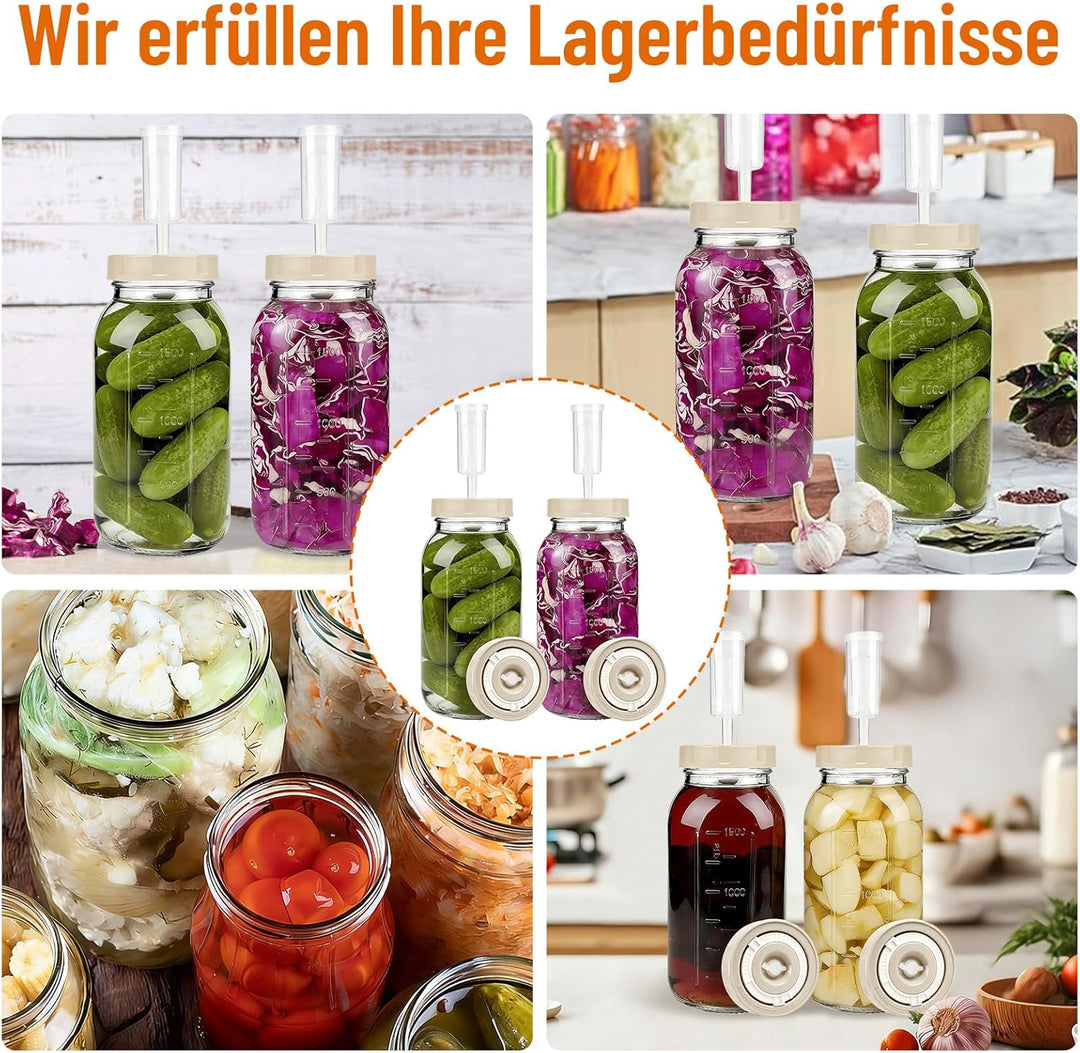 Fermentierglas 2 Stück 2L, Fermentiergläser mit Gärventil und Datumsanzeige, Breiter Mund Fermentier