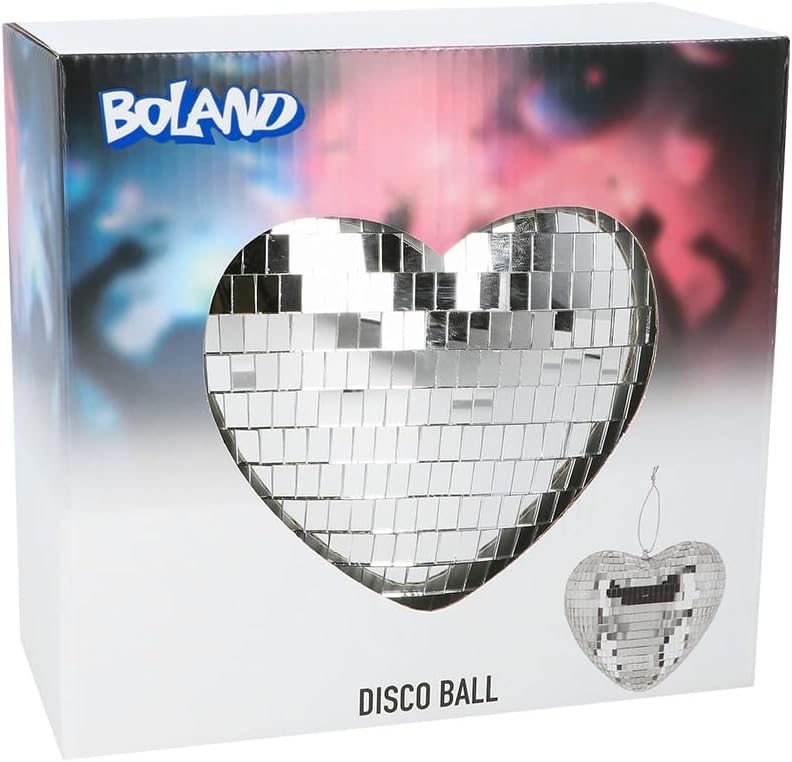 Boland - Glänzende Herz Discokugel, 19 cm, Deko für Disco Fever Mottoparty, Hängedeko für Hochzeit o
