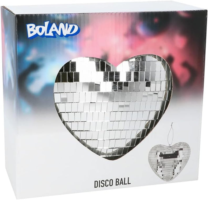Boland - Glänzende Herz Discokugel, 19 cm, Deko für Disco Fever Mottoparty, Hängedeko für Hochzeit o