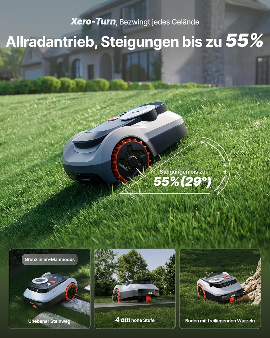 Segway Navimow i210 LiDAR Pro Mähroboter ohne Begrenzungskabel für 1000 m², LiDAR+Vision+NRTK Tri-Fu