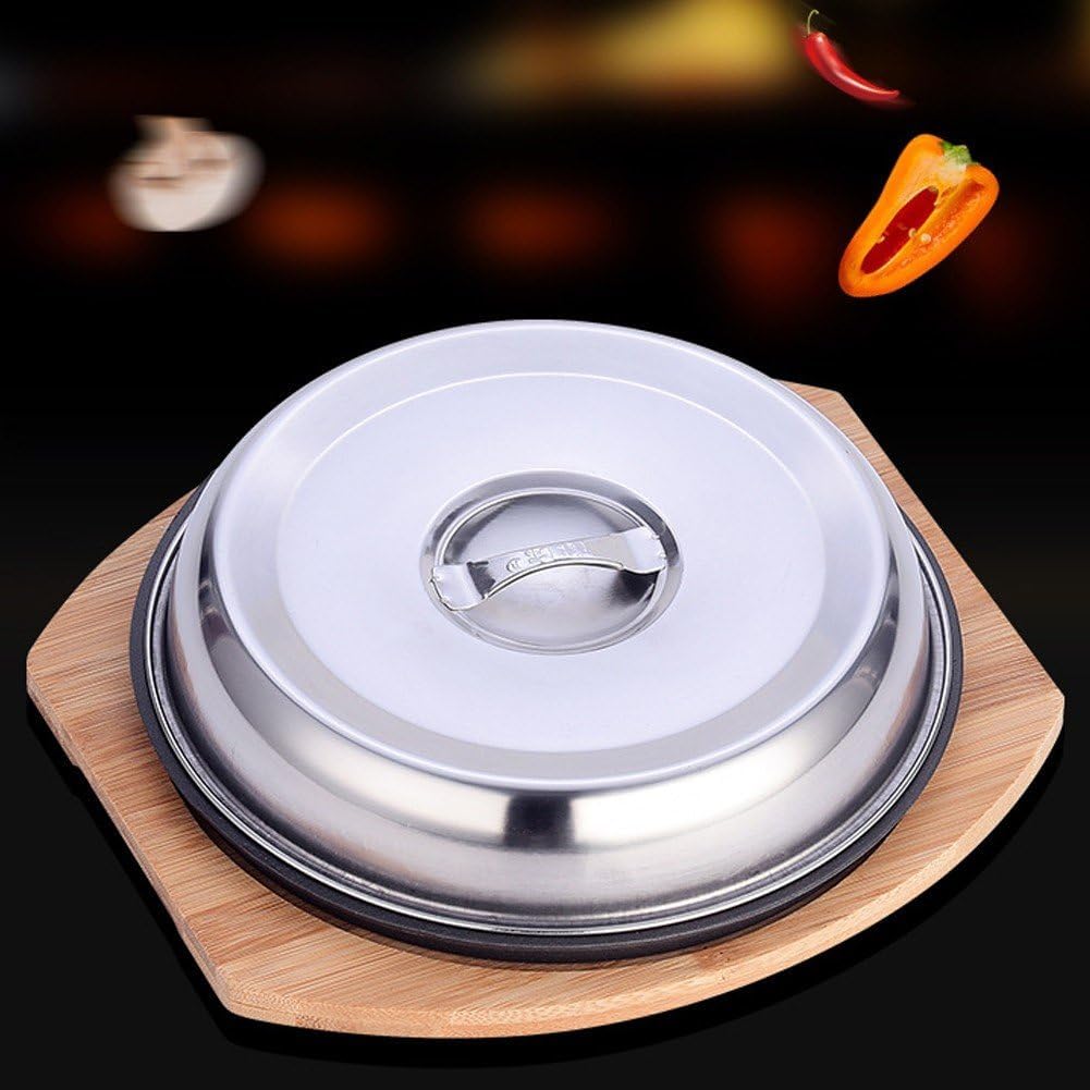 Fajita-Teller-Set Aus Gusseisen, Brutzelnde Bratpfanne, Steakplatte Holztablett Und Deckel, Bratpfan