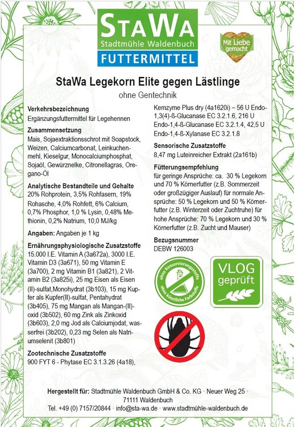 STAWA Legekorn Hühnerfutter Elite gegen Lästlinge, 25 kg, 25 kg