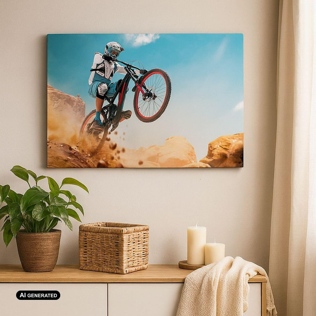 Bilder auf Leinwand 100x70cm Leinwandbild mit Rahmen Fahrrad Sport Helm Gross Wanddeko Bild Schlafzi