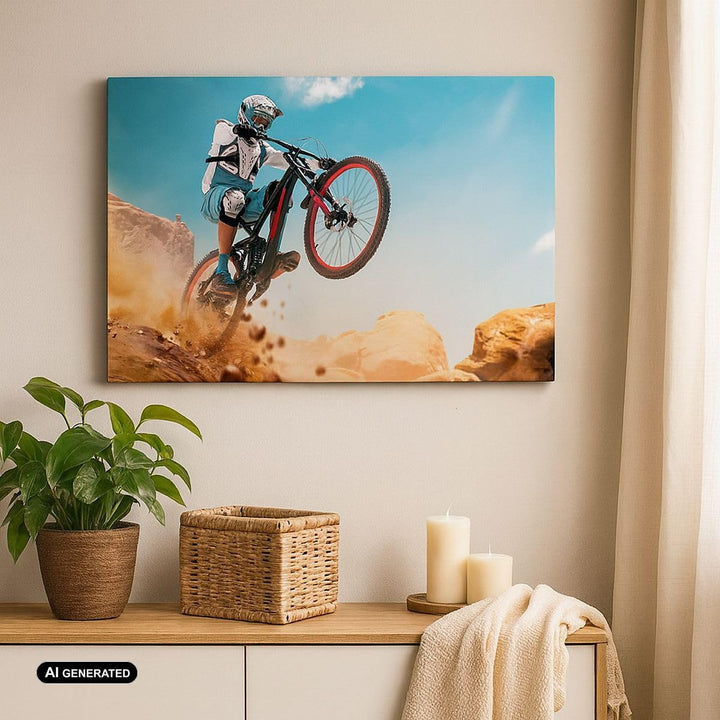 Bilder auf Leinwand Fahrrad Sport Helm Leinwandbild mit Rahmen 70x50cm Wandbilder Dekoration Wohnzim