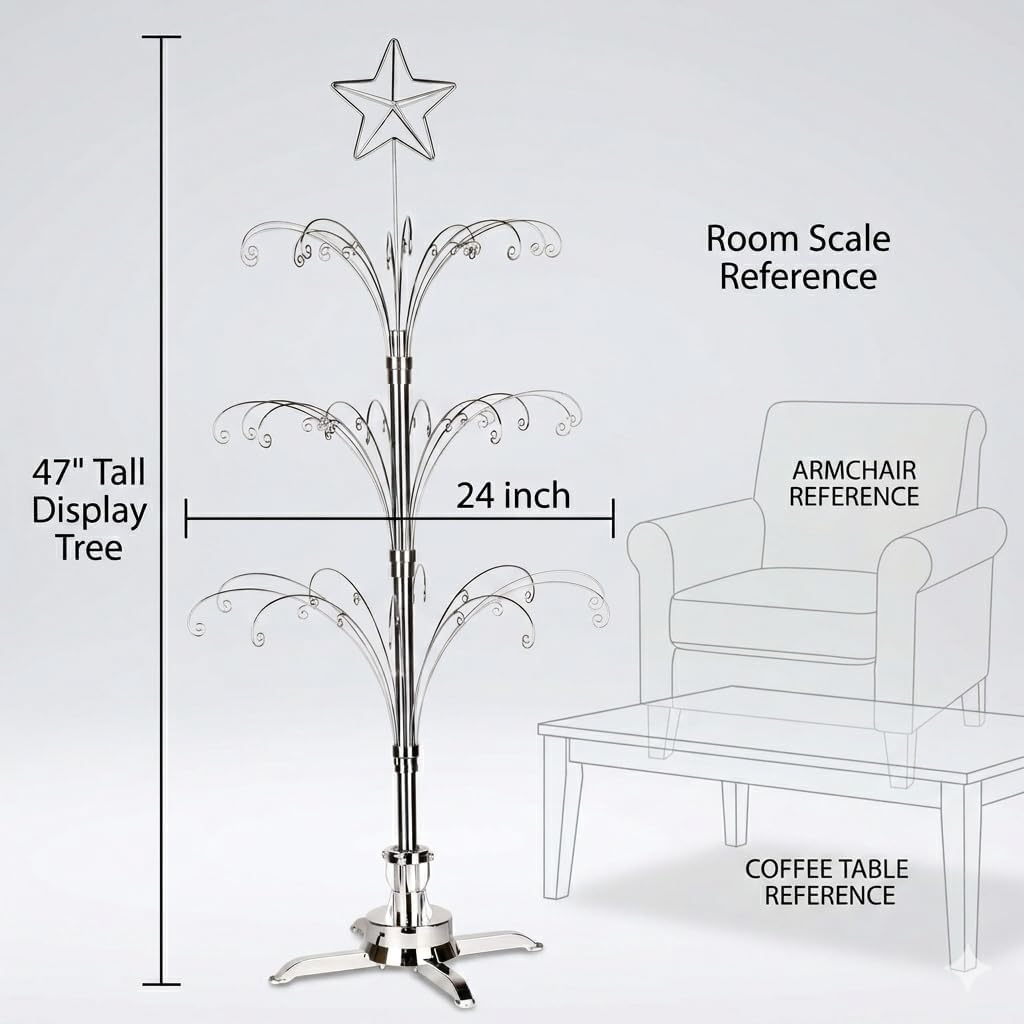 HOHIYA Metall Weihnachten Ornament Display Baum drehbarer Ständer 119,4 cm (Silber) 47"H Rotating St