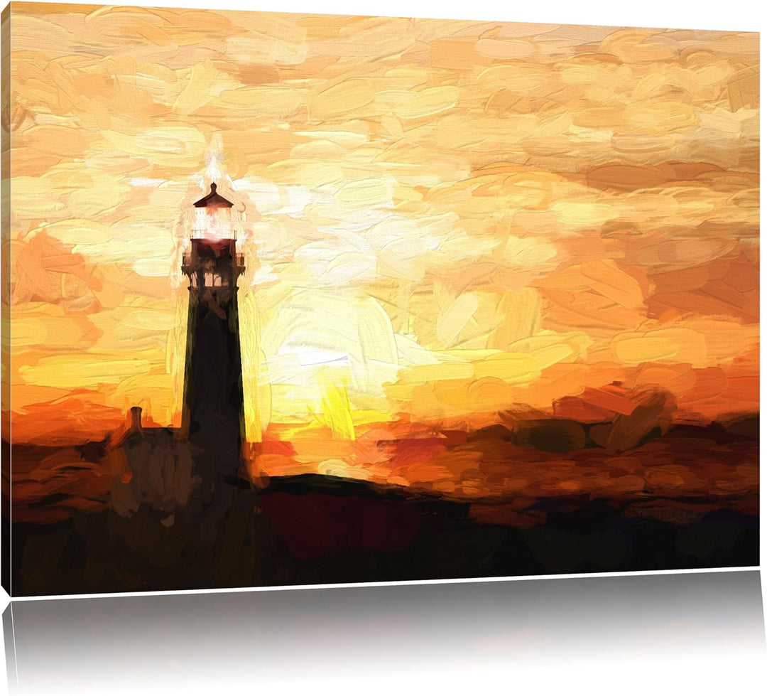 Pixxprint Leuchtturm im Sonnenuntergang als Leinwandbild/Grösse: 100x70 cm/Wandbild/Kunstdruck/ferti