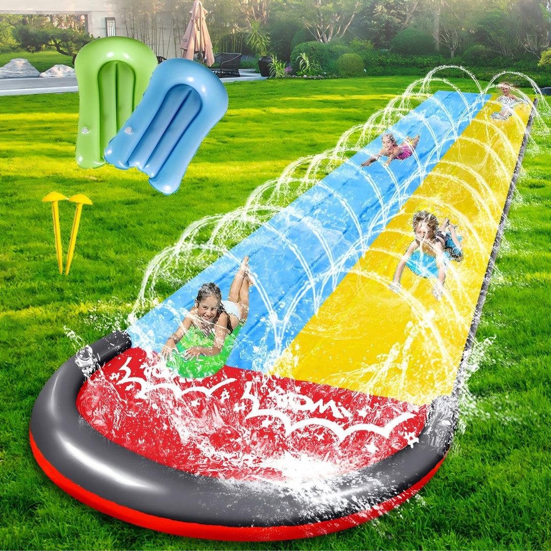 15.8 ft/480 cm Double Water Slide,Wasserrutsche Garten für Kinder,Lawn Water Slide with Sprinkler an