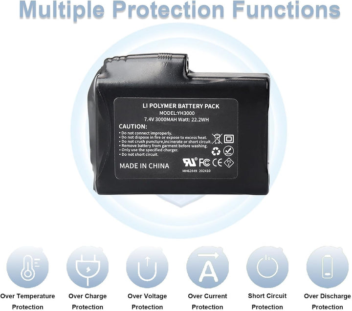 2 Stück 7,4 V 3000 mAh 22,2 Wh Li-Polymer-Akku für b-eheizte Handschuhe, Socken, Mützen, be-heizte S