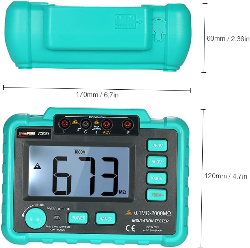 VISLONE VC60B+ LCD Digital Insulation Resistance Tester Megohm Meter Megohmmeter DC250V/500V/1000V A