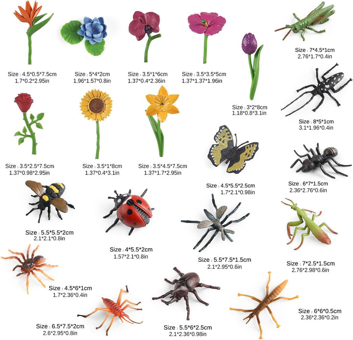 Insekt Pflanzenfiguren Spielzeug 20Pcs, realistische Kunststoff Blume mit Marienkäfer Biene Schmette