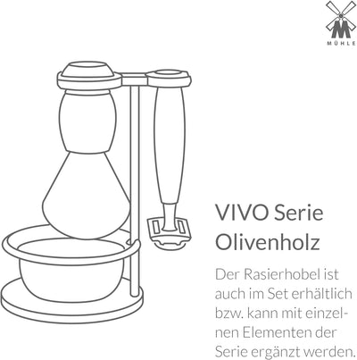 MÜHLE Vivo Rasierset - Rasierhobel, Rasierpinsel mit reinem Dachshaar, Halterung mit Schale, Griffe