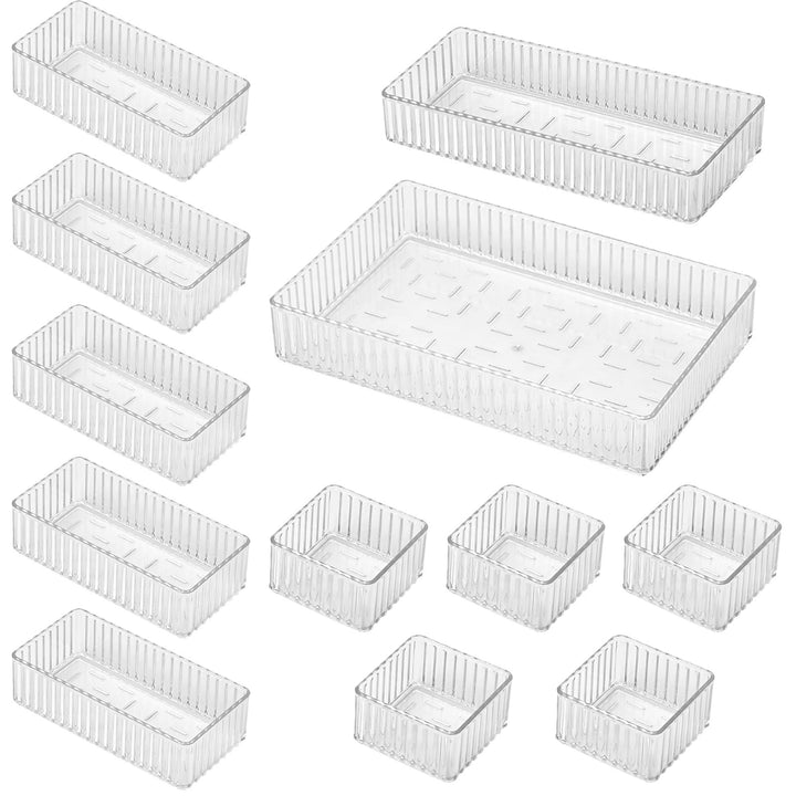 12 Stück Schminktisch Organizer Schubladen Rutschfest,4 Grössen,Acrylic Makeup Organizer Drawer Schu