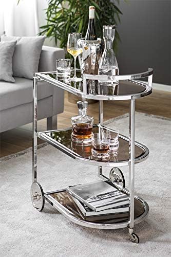 Fink - Saronna - Barwagen, Servierwagen, Beistelltisch - Edelstahl mit Klarglas - Masse (LxBxH): 85