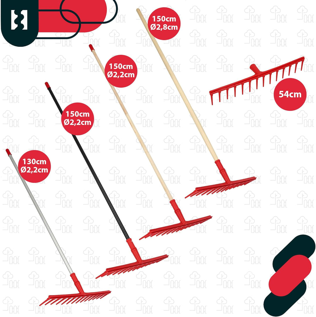 KOTARBAU® Heurechen - 54 cm - mit Holzstiel 1,5 m - Extra-Click - Laubrechen Kunststoff - 14 Zinken