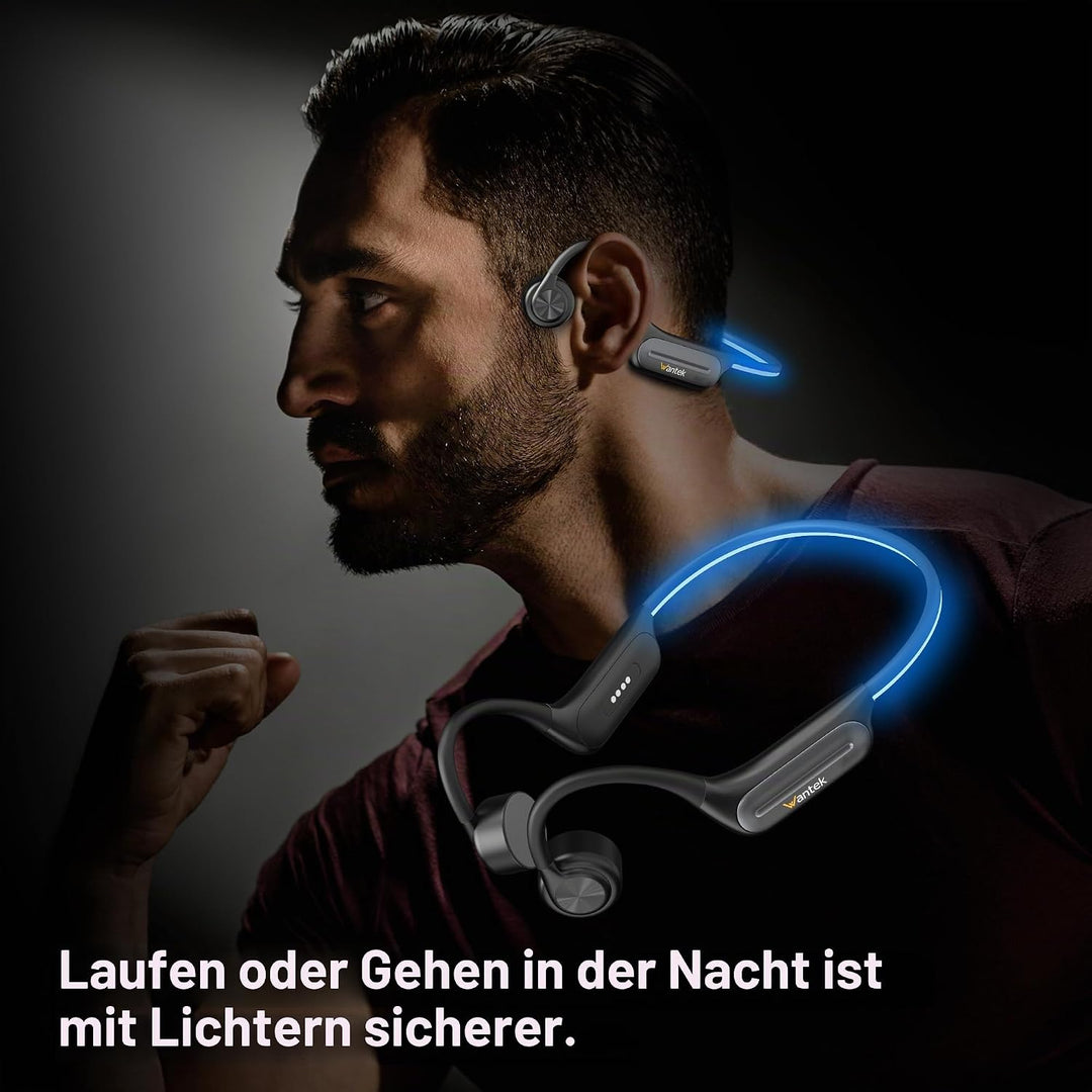 Wantek Open Ear Knochenschall Kopfhörer Bluetooth 5.3, Kabellos IP68 Wasserdicht mit Lange Akkulaufz