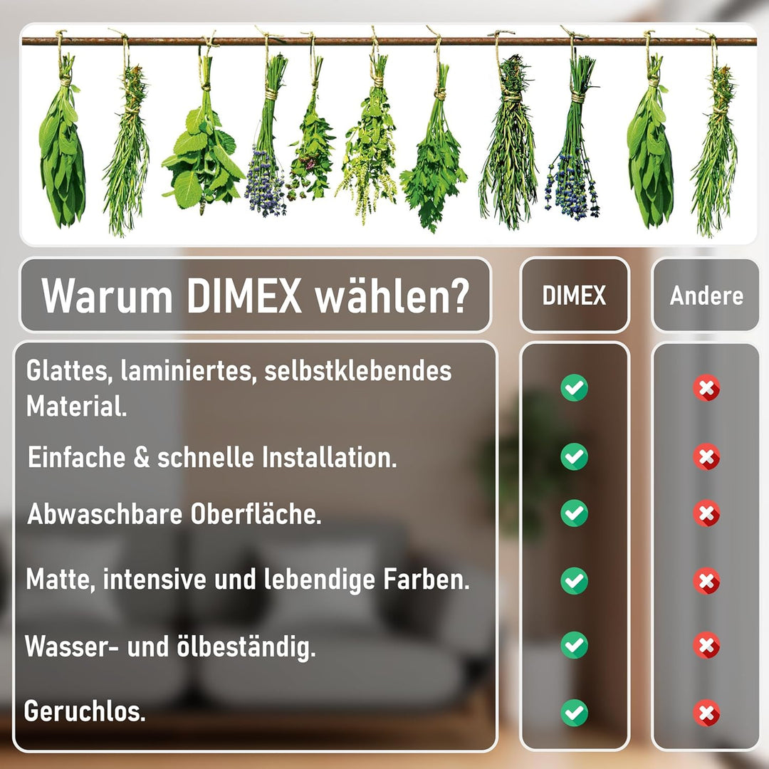 DIMEX Küchenrückwand Folie selbstklebend KRÄUTER | Klebefolie - Dekofolie - Spritzschutz für Küche |