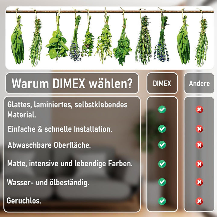 DIMEX Küchenrückwand Folie selbstklebend KRÄUTER | Klebefolie - Dekofolie - Spritzschutz für Küche |