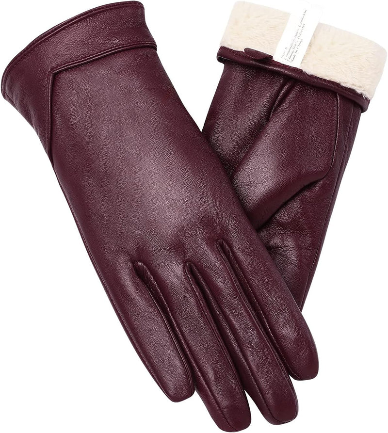 vislivin Touchscreen Handschuhe Damen Winter Lederhandschuhe Warme Leder SMS Handschuhe Weinrot XL,