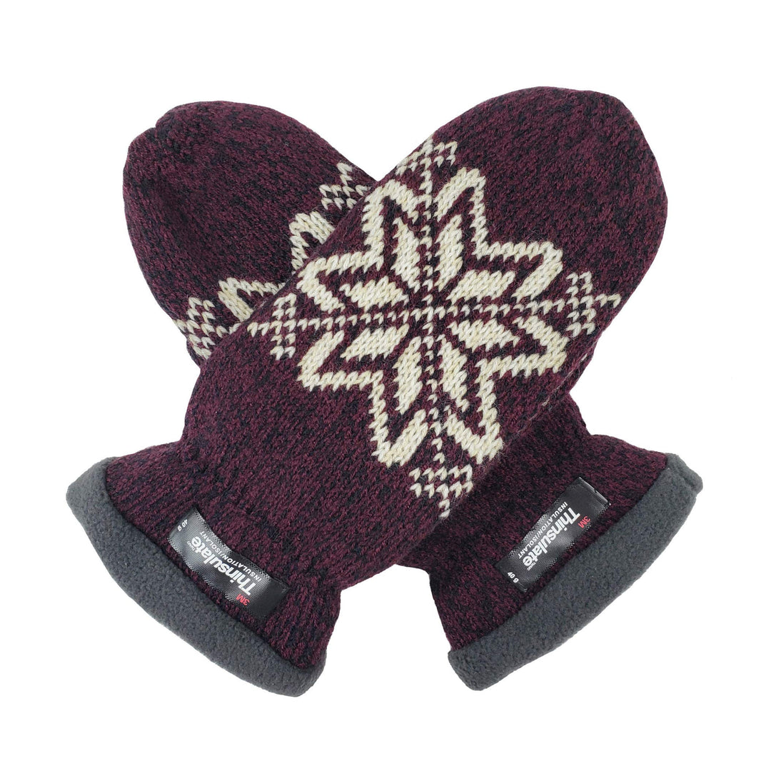 BRUCERIVER Damen Schneeflocke Strickhandschuhe mit warmem Thinsulate Fleece Futter Aubergine S, Aube
