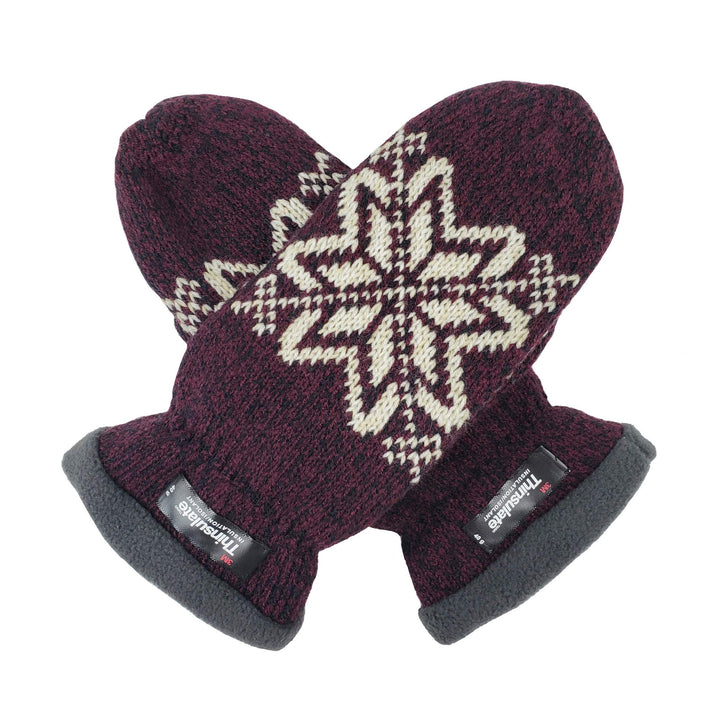 BRUCERIVER Damen Schneeflocke Strickhandschuhe mit warmem Thinsulate Fleece Futter Aubergine S, Aube