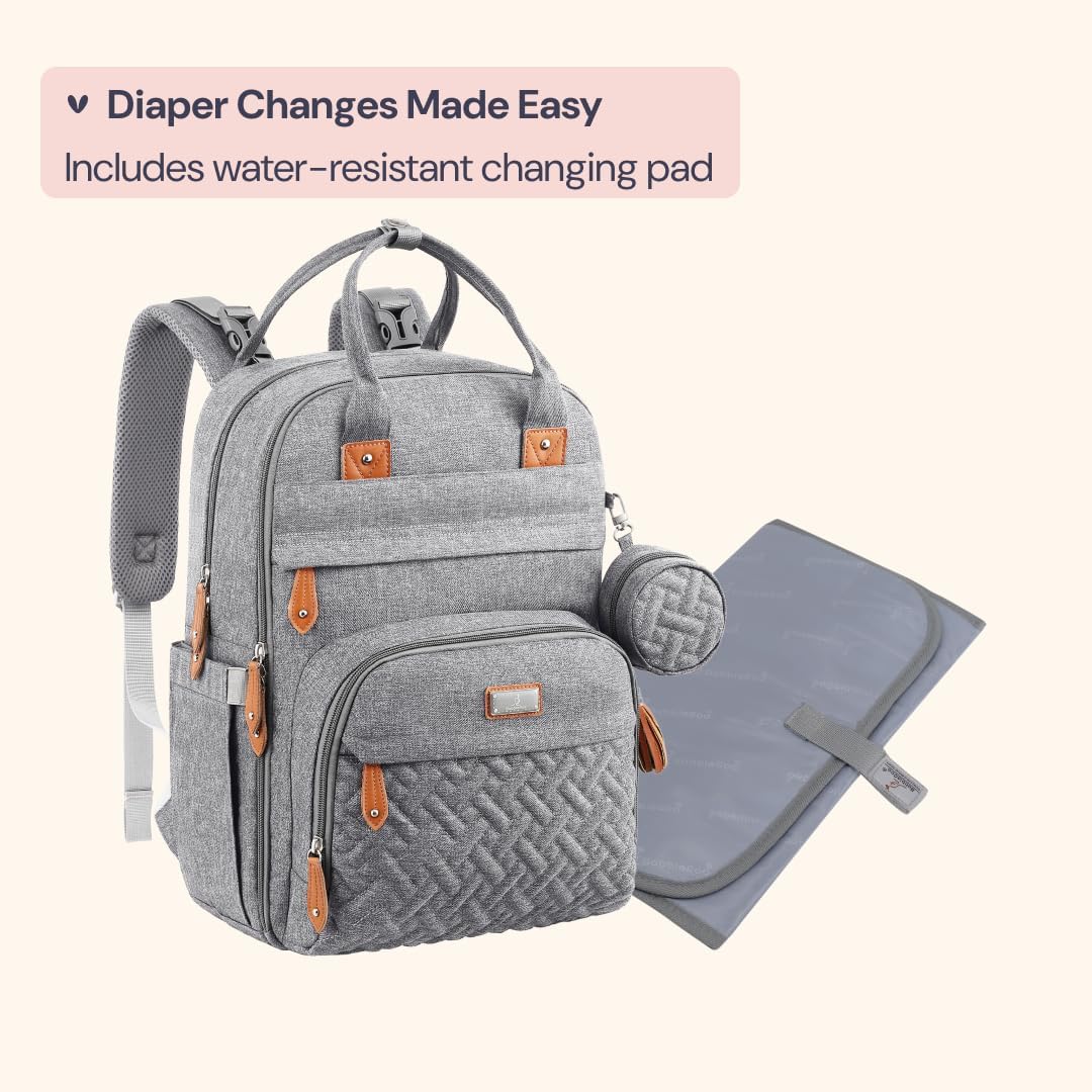 BabbleRoo Baby Wickeltasche/Rucksack, Wickelrucksack lässige Wickeltaschen Grau, Grau