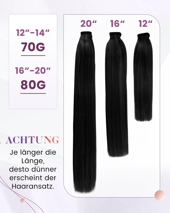 LaaVoo Zopf Extension Echthaar Schwarz Echthaar Pferdeschwanz Extensions Easy Fit Ponytail Extension