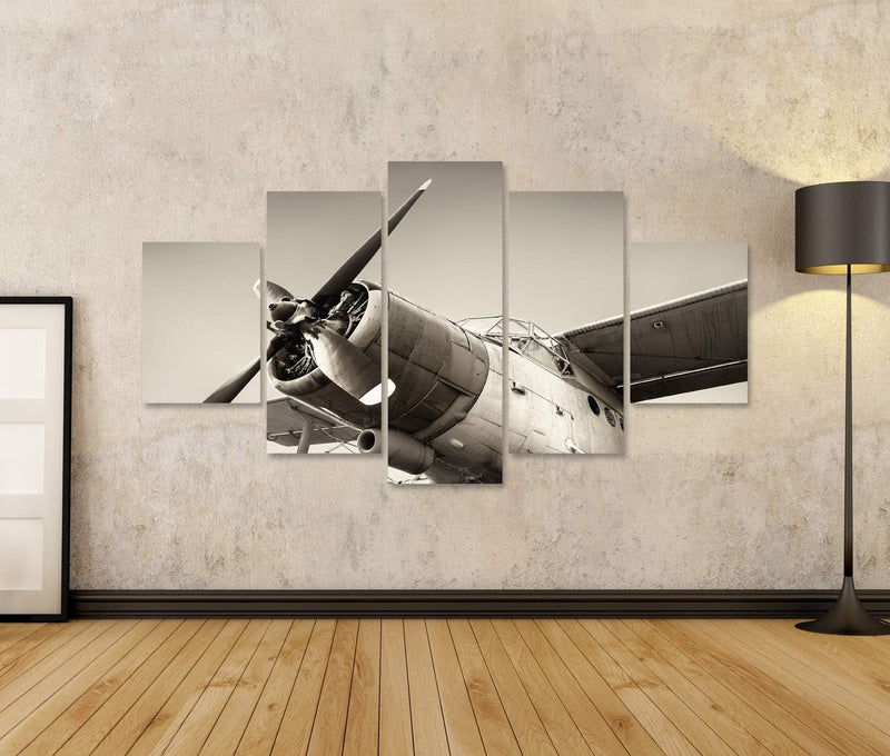 Bild Bilder auf Leinwand altes Flugzeug Wandbild Poster Leinwandbild RUZ 170x80cm - 5 Teile, 170x80c