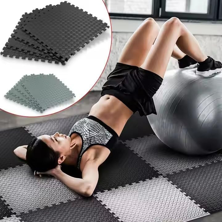 ForzaFit Puzzle-Matte – Gymnastikmatte aus EVA-Schaumstoff – schwarz – 120 x 120 cm – Set mit vier S