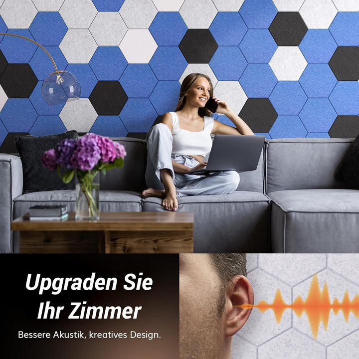 Hexagon Akustikpaneele selbstklebend 18 Stücke, TONOR Schallabsorber Schallschutz Wandpaneele Selbst