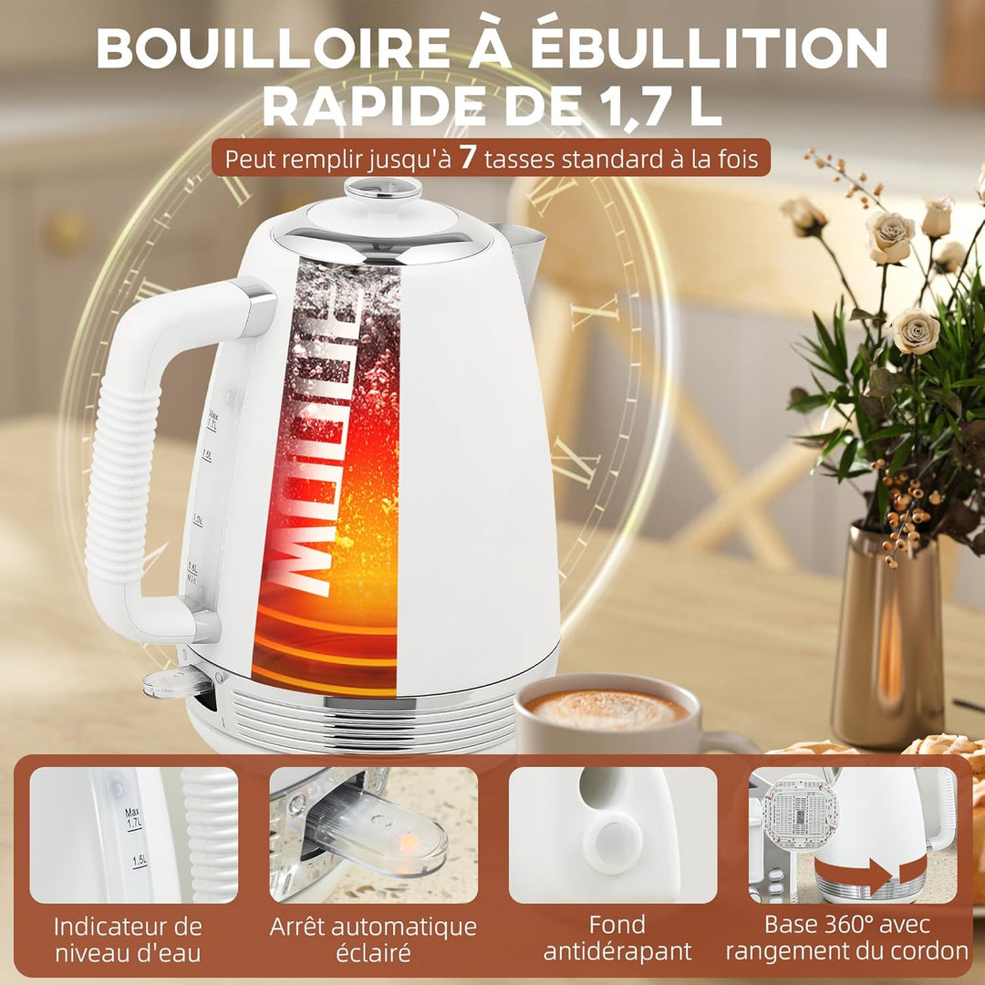 HOMCOM 2200W 1,7L Edelstahl Wasserkocher und Toaster Set mit 4-Scheiben-Toaster Schnellaufheizung, 7