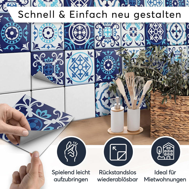 20 Stück Fliesenfolie für Bad und Küche 20x20 cm - Klebefliesen, Mosaikfliesen - selbstklebende Flie