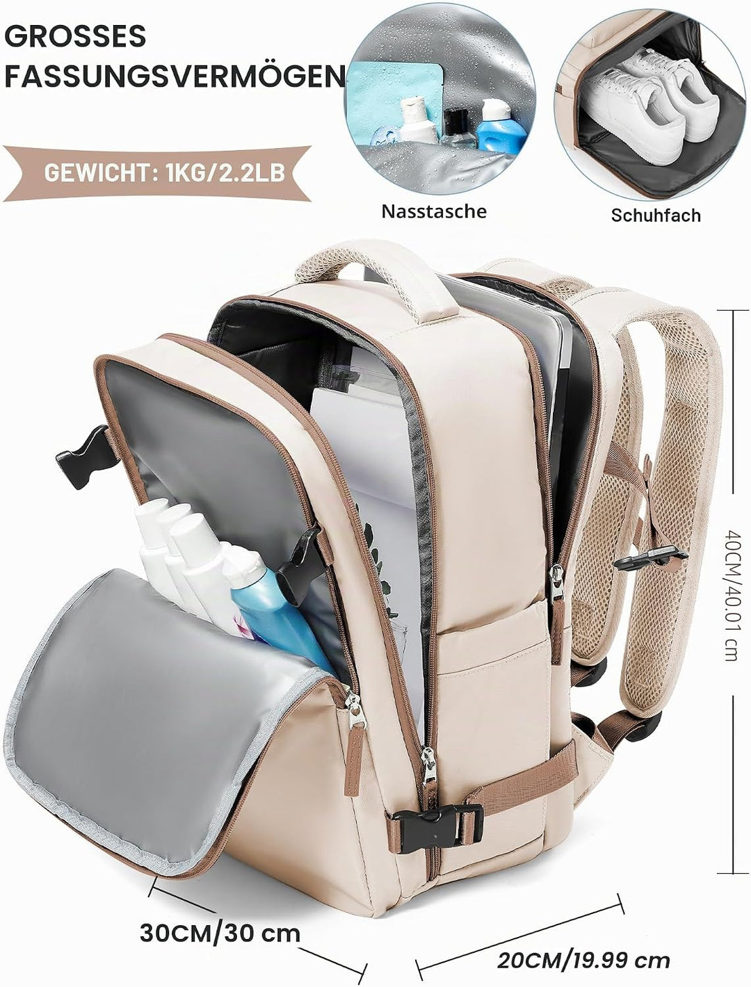 SZLX Vakuum Rucksack Ryanair Handgepäck 40x30x20 Wizzair Reiserucksack Flugzeug für Damen Herren, La