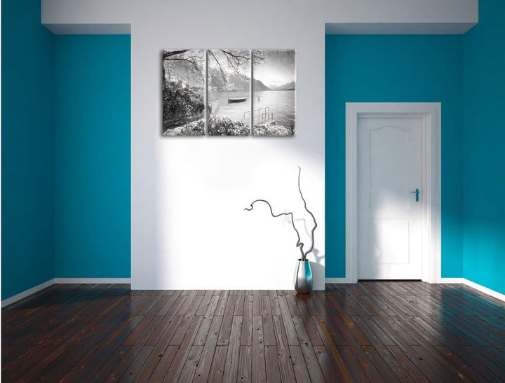 Pixxprint Genfer See im Sonnenschein Kunst / 3-Teilig/Gesamtmass 120cm Leinwandbild bespannt auf Hol
