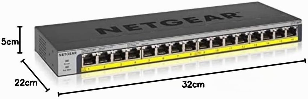 NETGEAR GS116PP PoE Switch 16 Port Gigabit Ethernet LAN Switch mit 16x PoE+ 183W (Plug-and-Play Netz