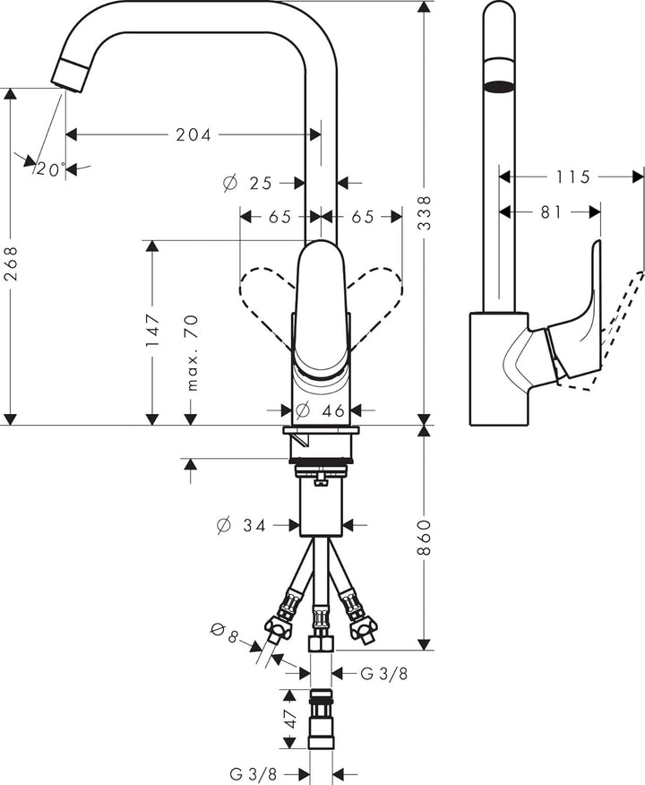 hansgrohe Niederdruck Küchenarmatur Focus M41, Wasserhahn Küche mit Auslaufhöhe 260mm, für offene Wa