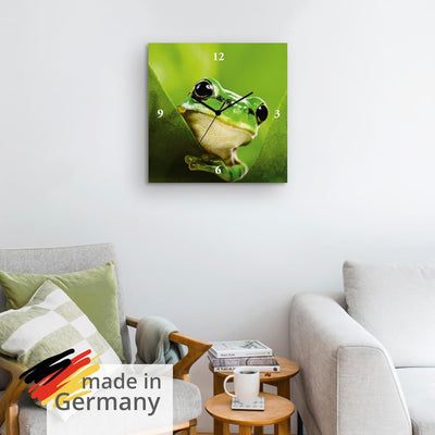 ARTLAND Wanduhr ohne Tickgeräusche Leinwand Funkuhr 30x30 cm Quadratisch Lautlos Frosch Tiere Natur