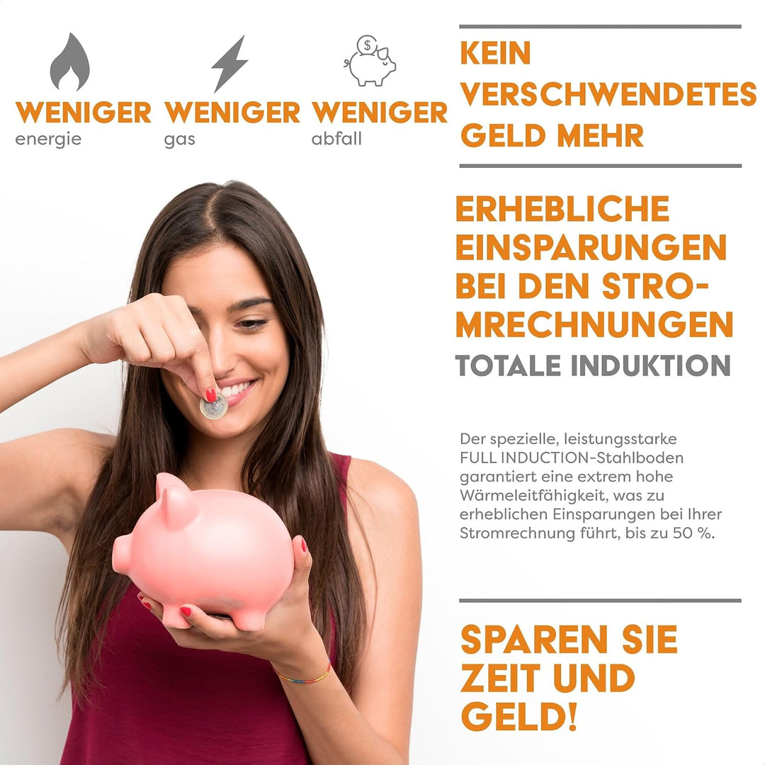 Stone&amp;Stone - Kochtopf Induktion | 4-lagige Greblon C3+ Antihaftbeschichtung | Energieeffizienter 10