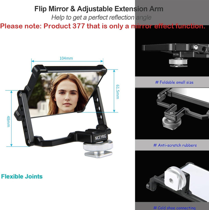 NICEYRIG Flip Screen Spiegelreflex Selfie Mirror für Kamera/Smartphone, Kamera-Flip-Bildschirm Faltb