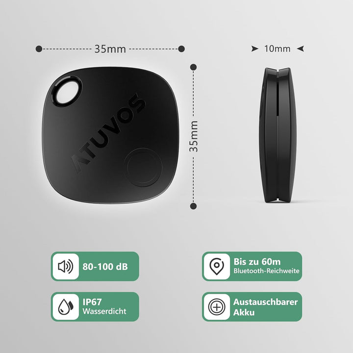 ATUVOS Schlüsselfinder KeyFinder 4 Pack, Smart Bluetooth Tracker Tag Kompatibel mit Apple Wo ist? AP