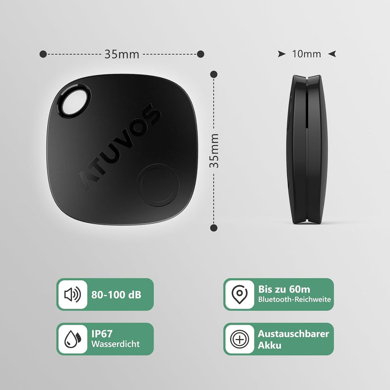 ATUVOS Schlüsselfinder Keyfinder, Smart Air Tracker Tag Kompatibel mit Apple Wo ist? APP (iOS NUR, A