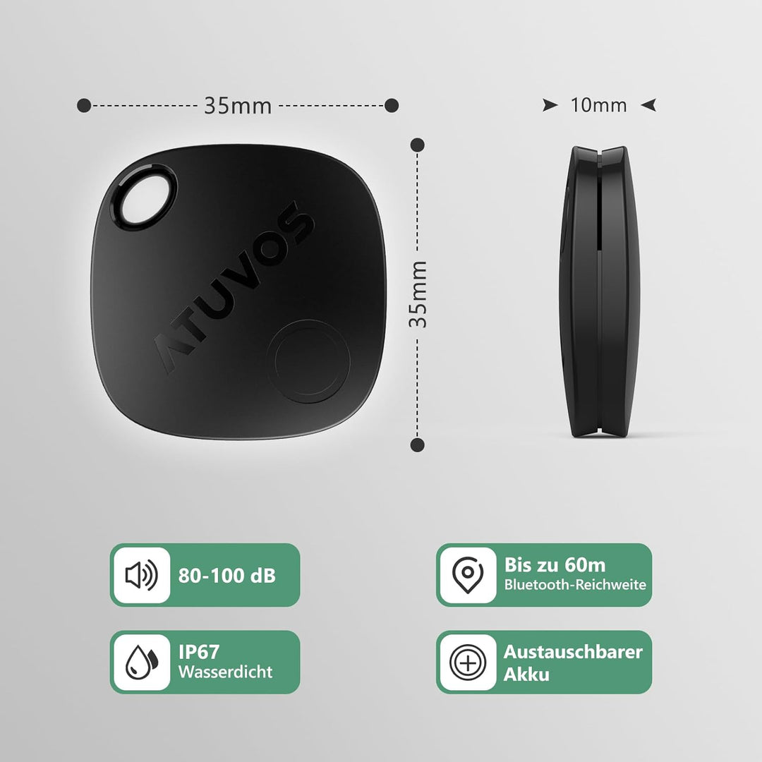 ATUVOS Schlüsselfinder KeyFinder 2 Pack, Smart Tracker Tag Kompatibel mit Apple Wo ist? APP (iOS NUR