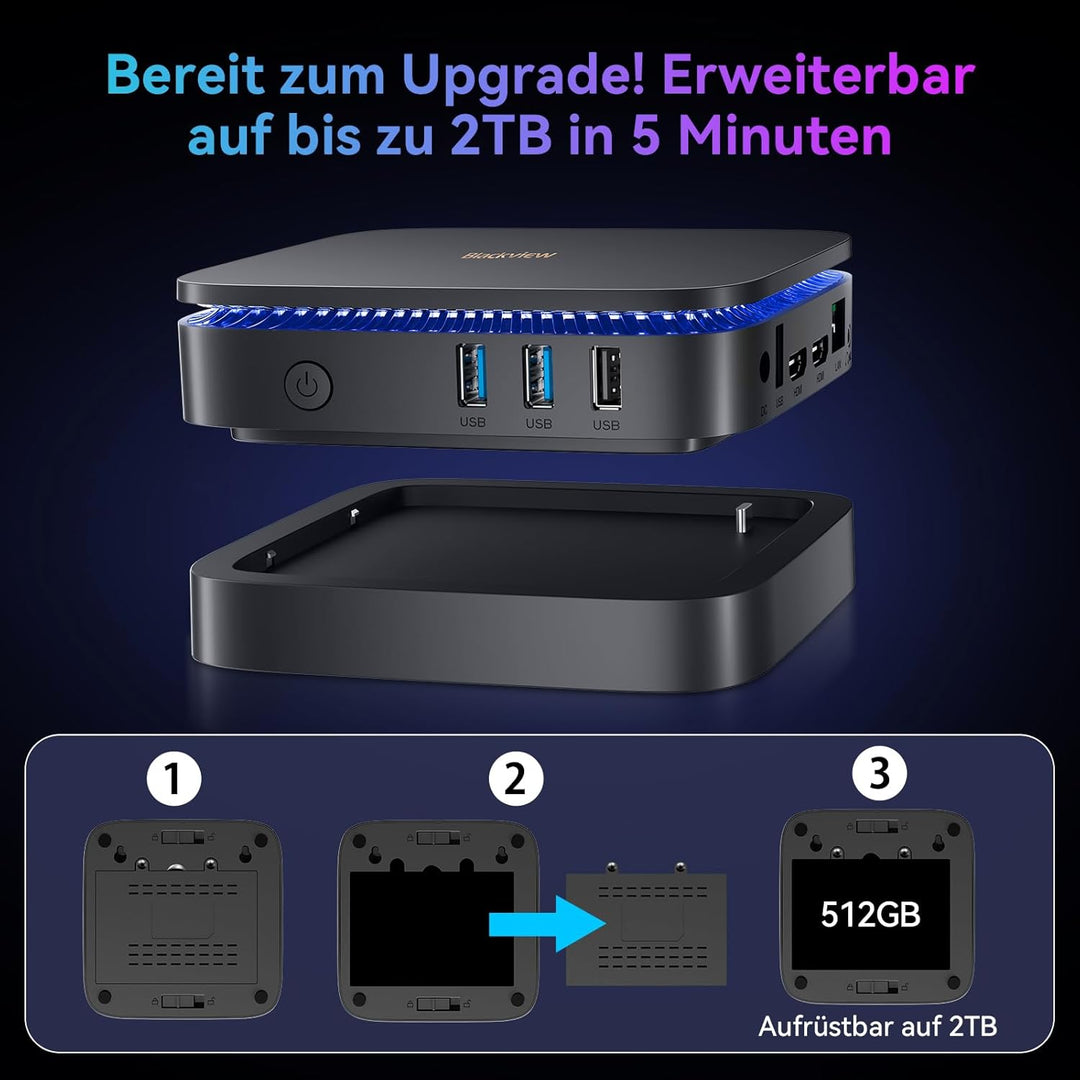 Blackview MP60 Mini PC W-11 Pro,Intel Twin Lake N150 (Aufgerüstet N100, bis zu 3.60 GHz), 16GB RAM 1