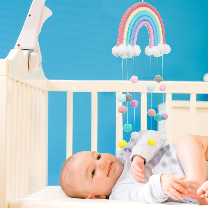 WINOMO Holz Baby Mobile Babybett Windspiele Hängende Wolken Regentropfen Makramee Regenbogen Boho Qu