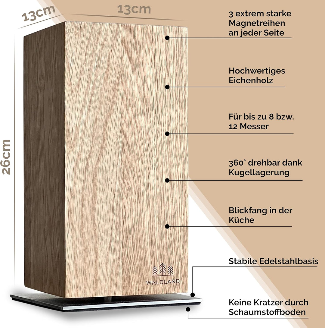 WALDLAND Premium Messerblock ohne Messer – Messerblock magnetisch und 360° drehbar aus edlem & robus