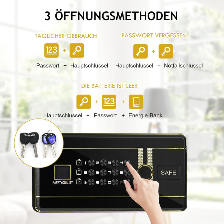 GOPLUS Elektronischer Safe, Feuerfester Möbeltresor mit Zahlenschloss, Schlüssel & Alarmsystem, Wand