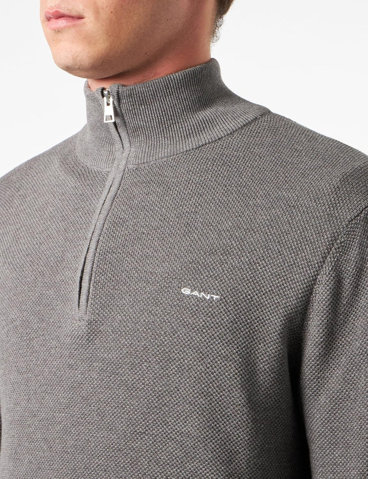 GANT Herren Cotton Pique Halfzip Pullover 3XL Dark Grey Melange, 3XL Dark Grey Melange