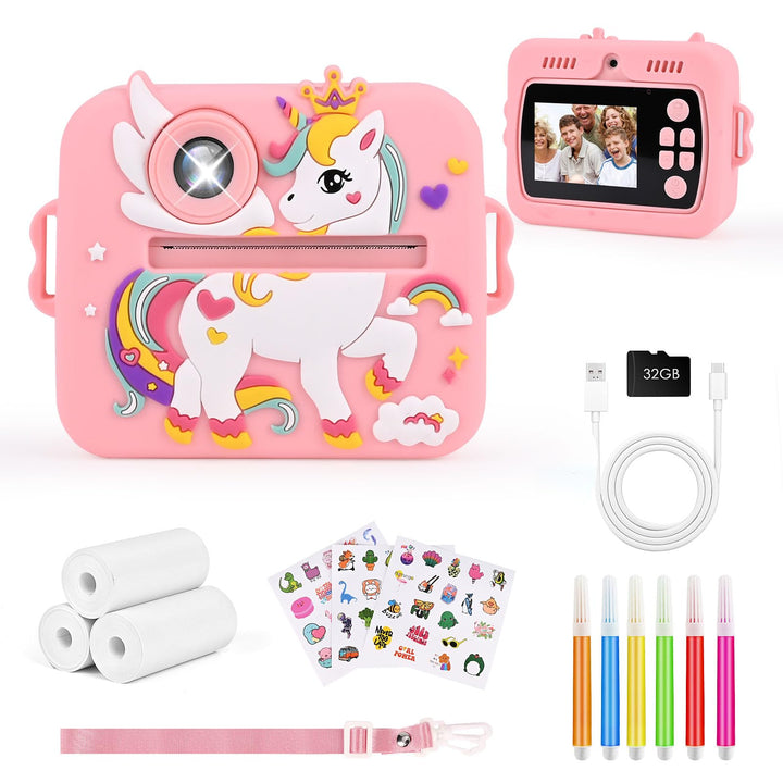 Kinderkamera Sofortbildkamera, 1080P HD Digitalkamera für Kinder mit 2,4 Zoll &amp; 32G Karte, Sofortbil
